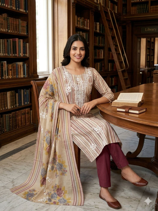 Mauve Cotton Embroidered Unstitched Dress Material