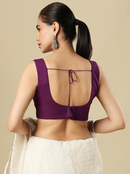 Purple Cotton Sleeveless Padded Saree Blouse