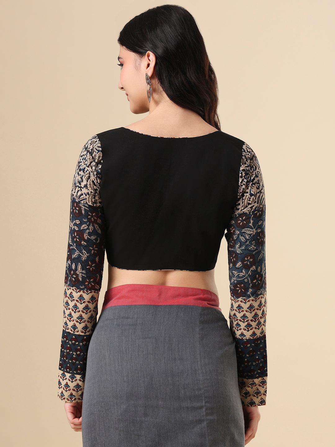 Black Pure Cotton Ajrakh Hand Block Printed Readymade Blouse