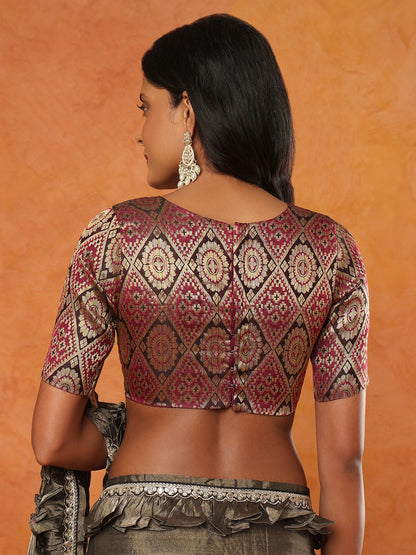 Mauve Brocade Closed Neck Readymade Blouse