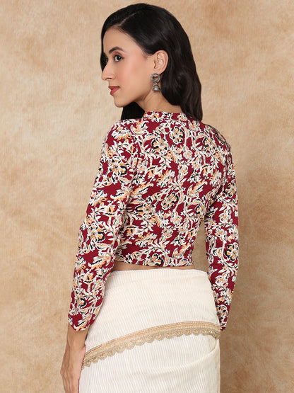 Multicolour Cotton Kalamkari Stretchable Readymade Blouse