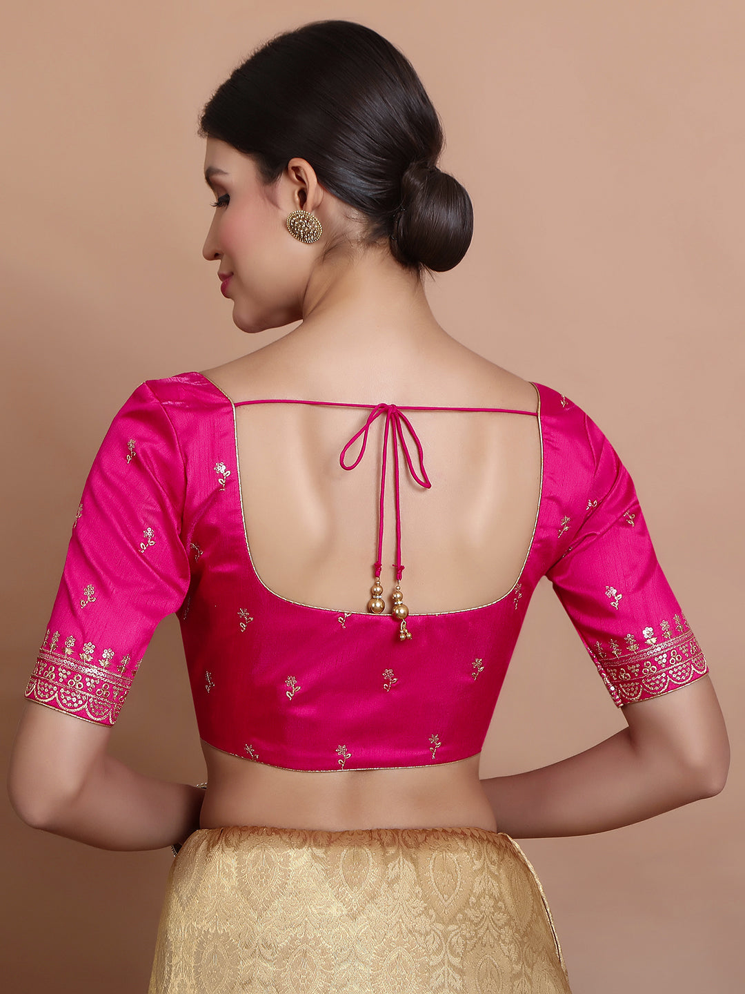 Pink Silk Embroidered Round Neck Readymade Blouse