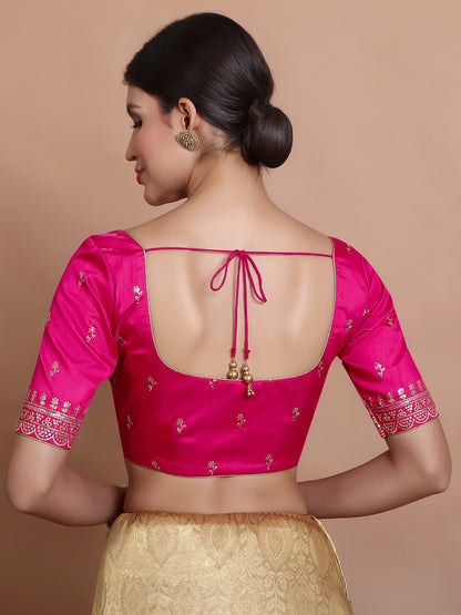 Pink Silk Embroidered Round Neck Readymade Blouse