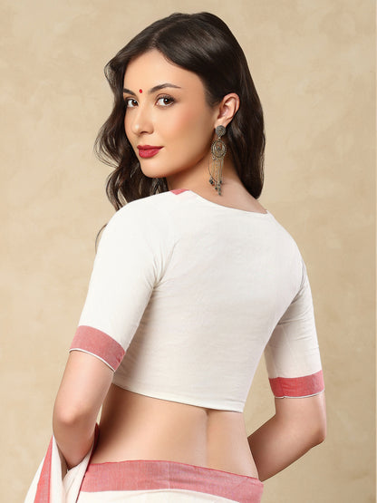 White Cotton V Neck Readymade Blouse