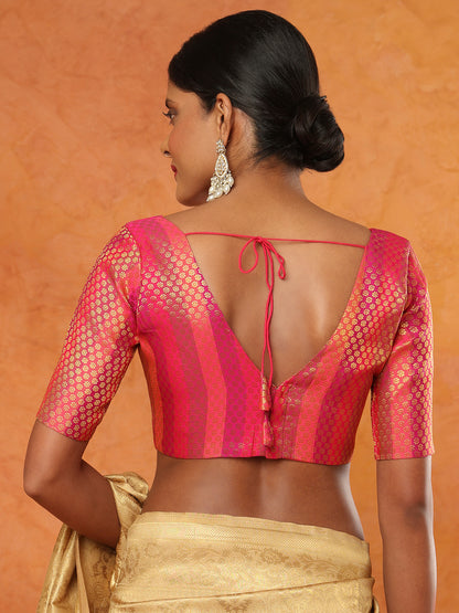 Pink Brocade V Neck Readymade Blouse