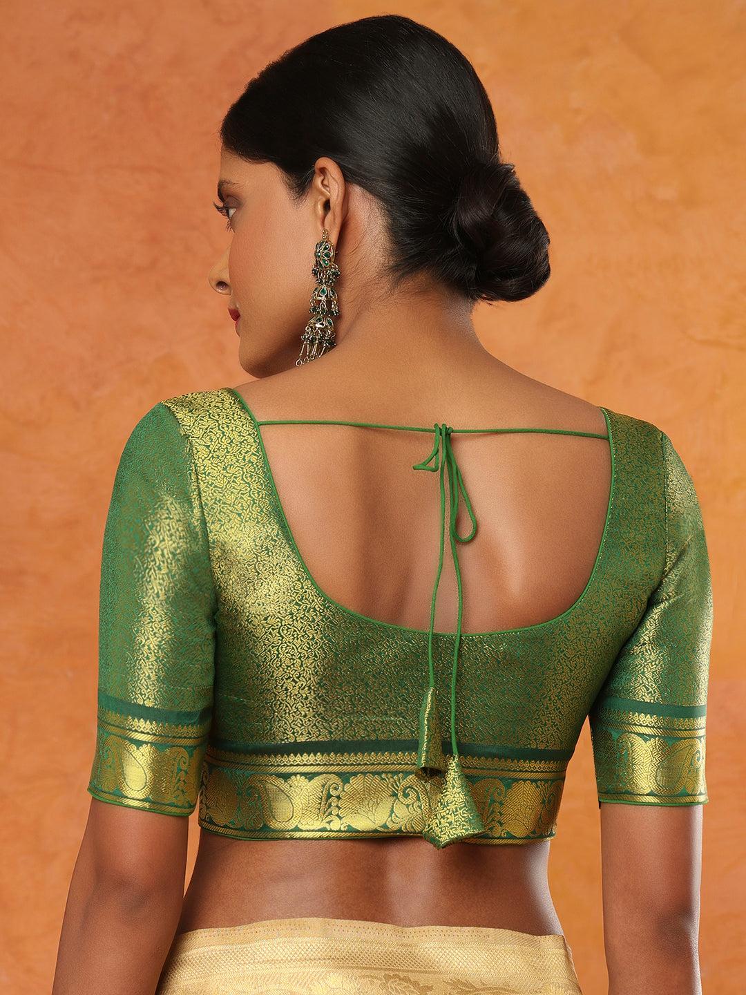 Green Brocade Sweetheart Neck Readymade Blouse