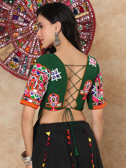 Green Georgette Round Neck Readymade Blouse