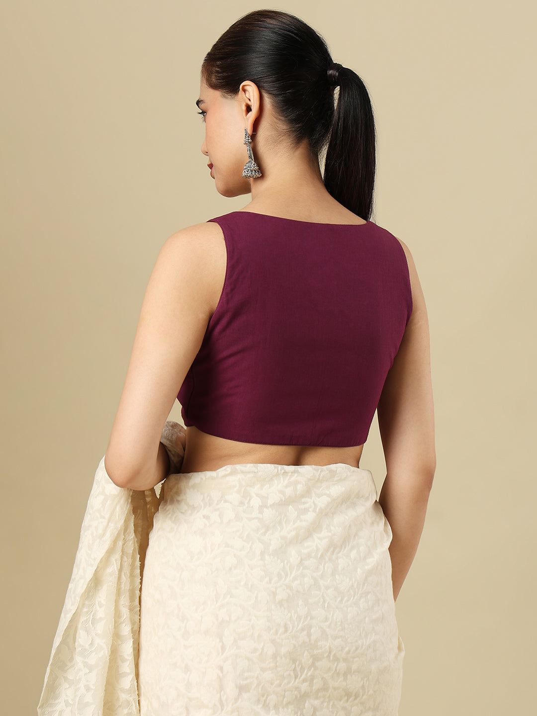 Wine Pure Cotton Sleeveless Readymade Blouse