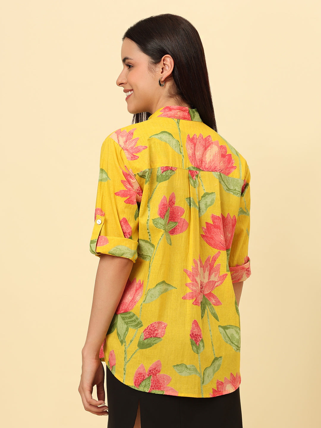 Rolled On Sleeves Oversized Cotton Shirt