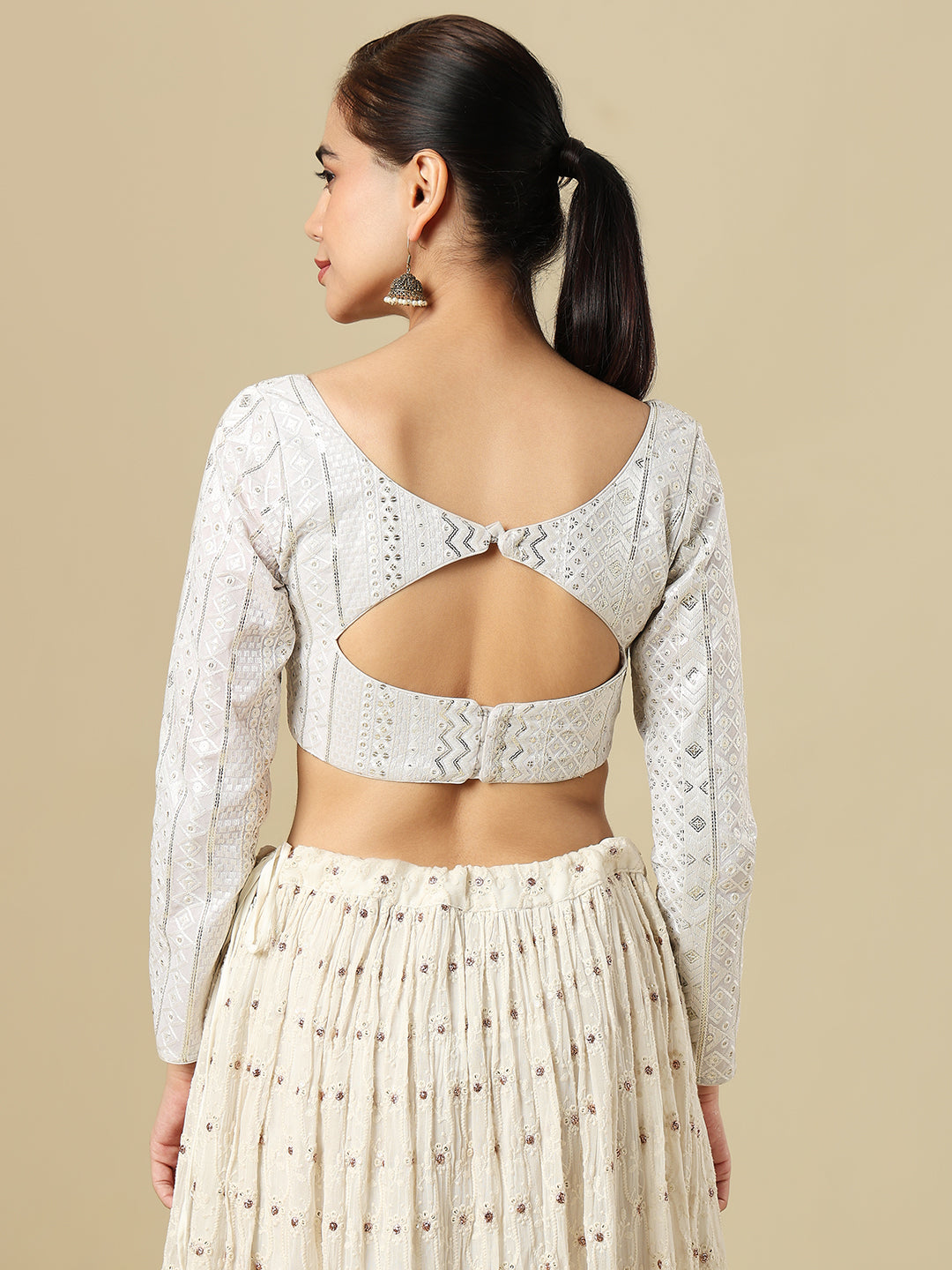 White Georgette Embroidered Padded Saree Blouse