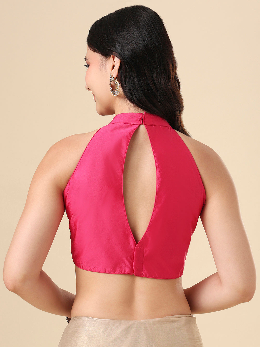 Pink Silk Halter Neck Readymade Blouse