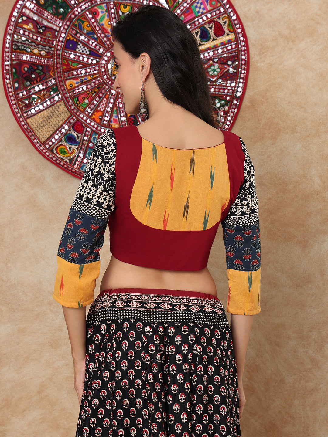 Maroon Cotton Round Neck Readymade Blouse