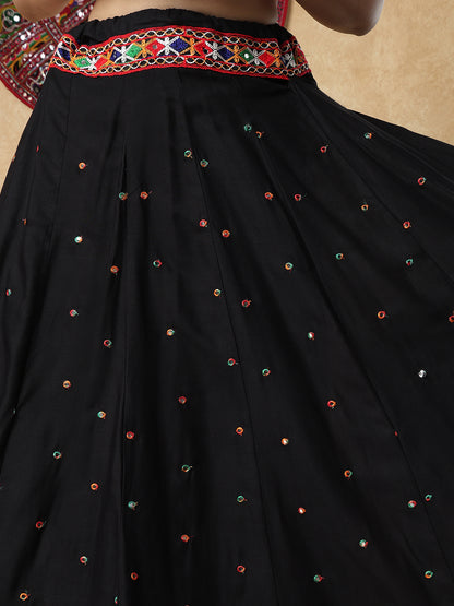 Embroidered Garba Cotton Readymade Skirt For Navratri