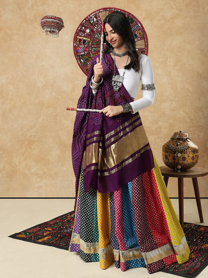 Purple Silk Bandhani Printed Festive Garba Dupatta For Navratri