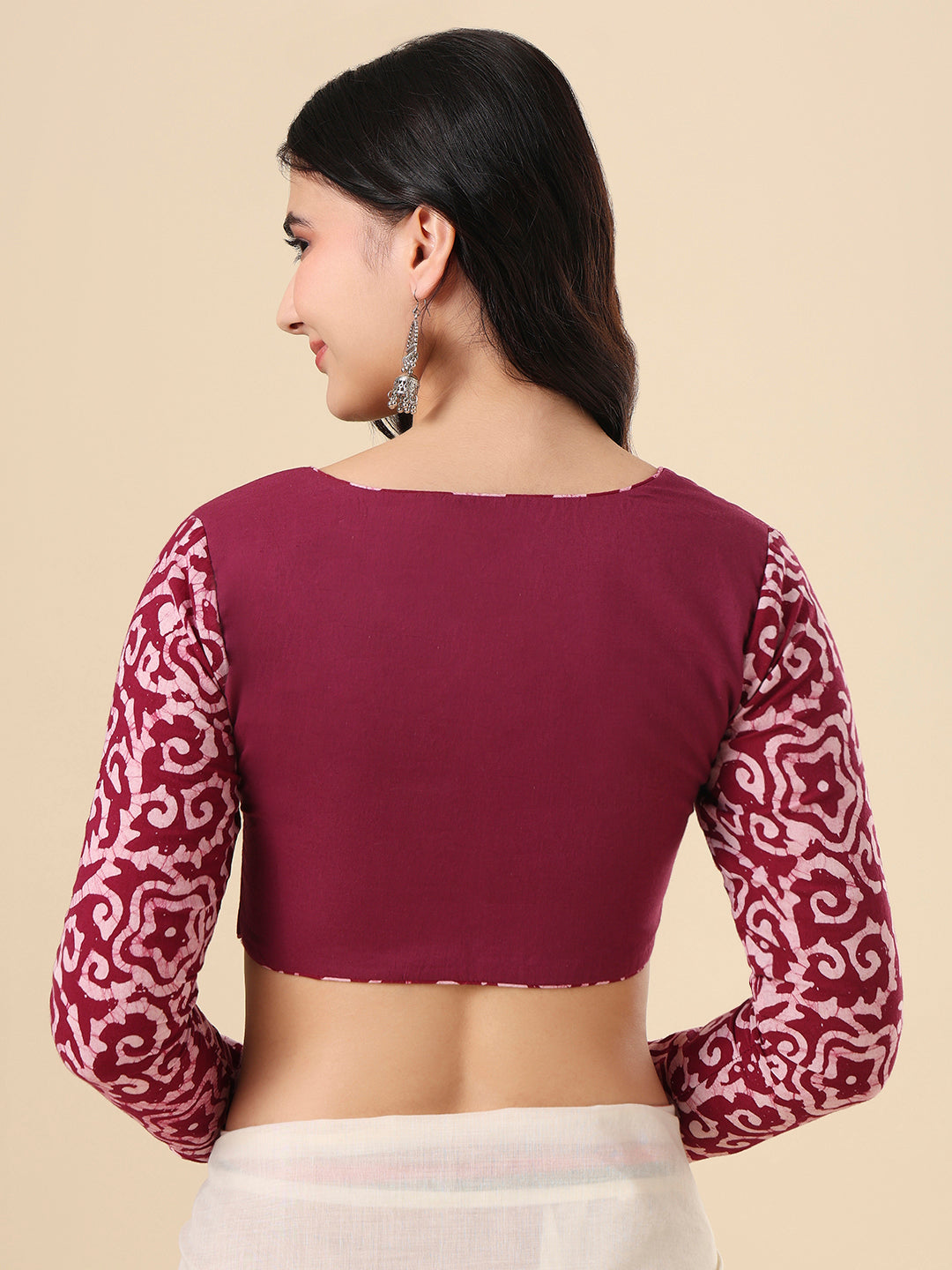 Wine Pure Cotton Batik Printed Readymade Blouse