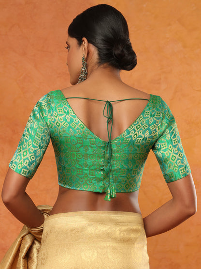 Green Brocade Boat Neck Readymade Blouse