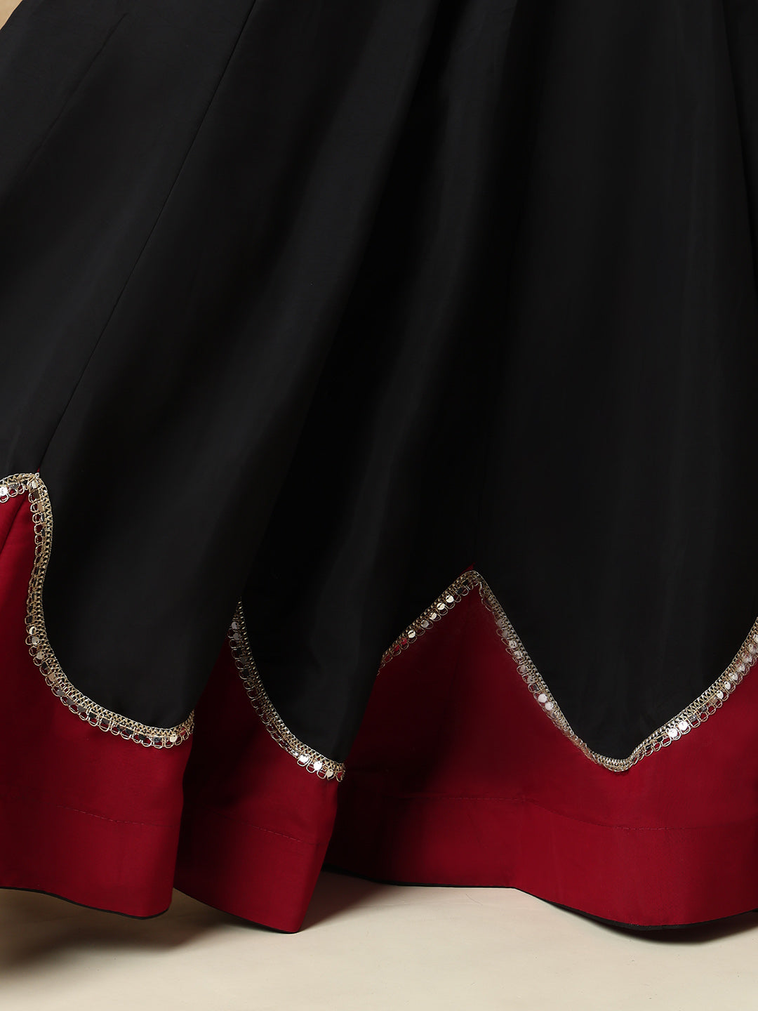 Black & Red Embellished Garba Cotton Readymade Skirt For Navratri