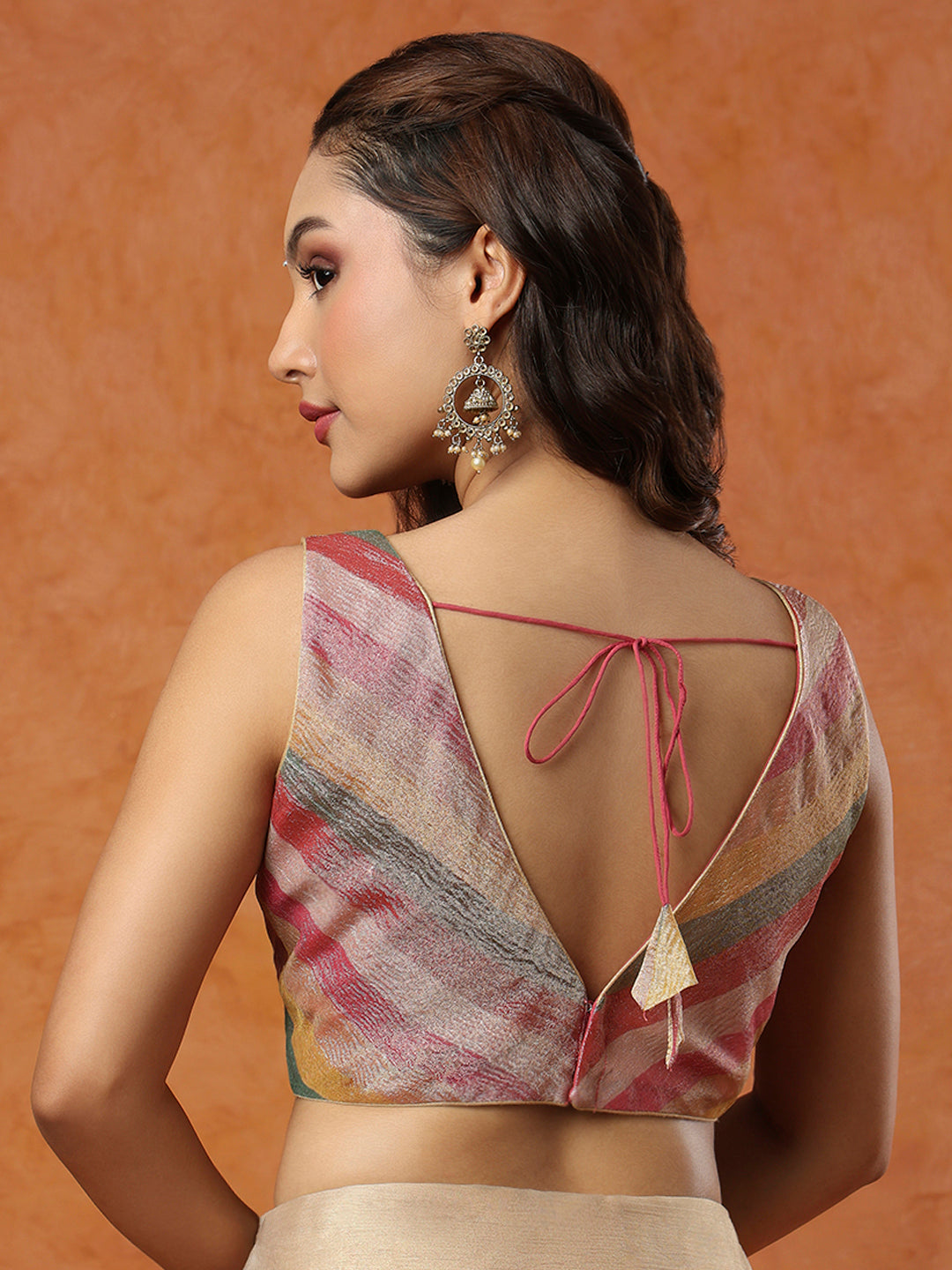 Pink Tissue Sleeveless Readymade Blouse