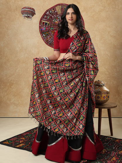Black Silk Patola Printed Festive Garba Dupatta For Navratri