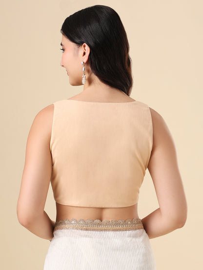 Beige Pure Cotton Sweetheart Neck Readymade Blouse