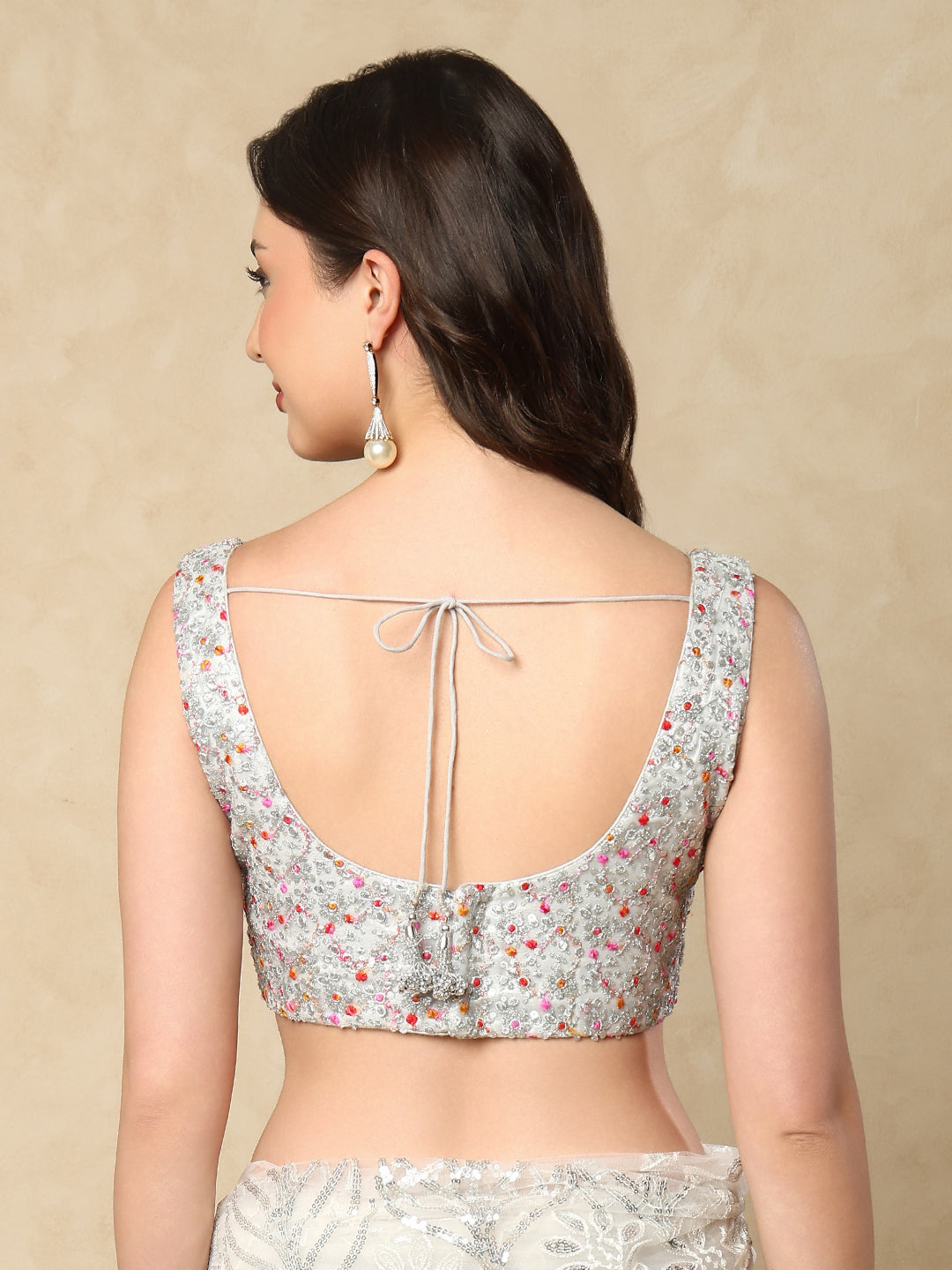 Silver Net Sleeveless Readymade Blouse