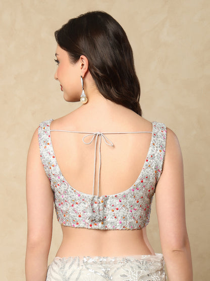 Silver Net Sleeveless Readymade Blouse