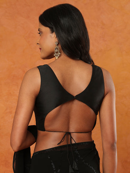 Black Taffeta Silk Sleeveless Readymade Blouse