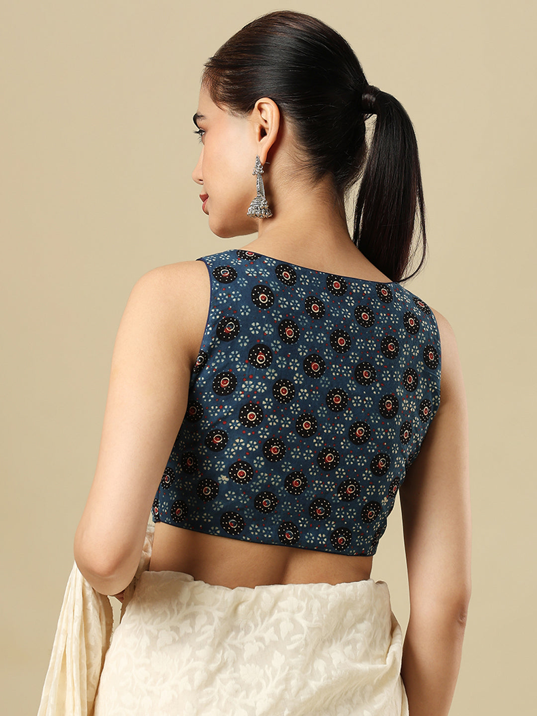 Blue Pure Cotton Ajrakh Hand Block Printed Readymade Blouse