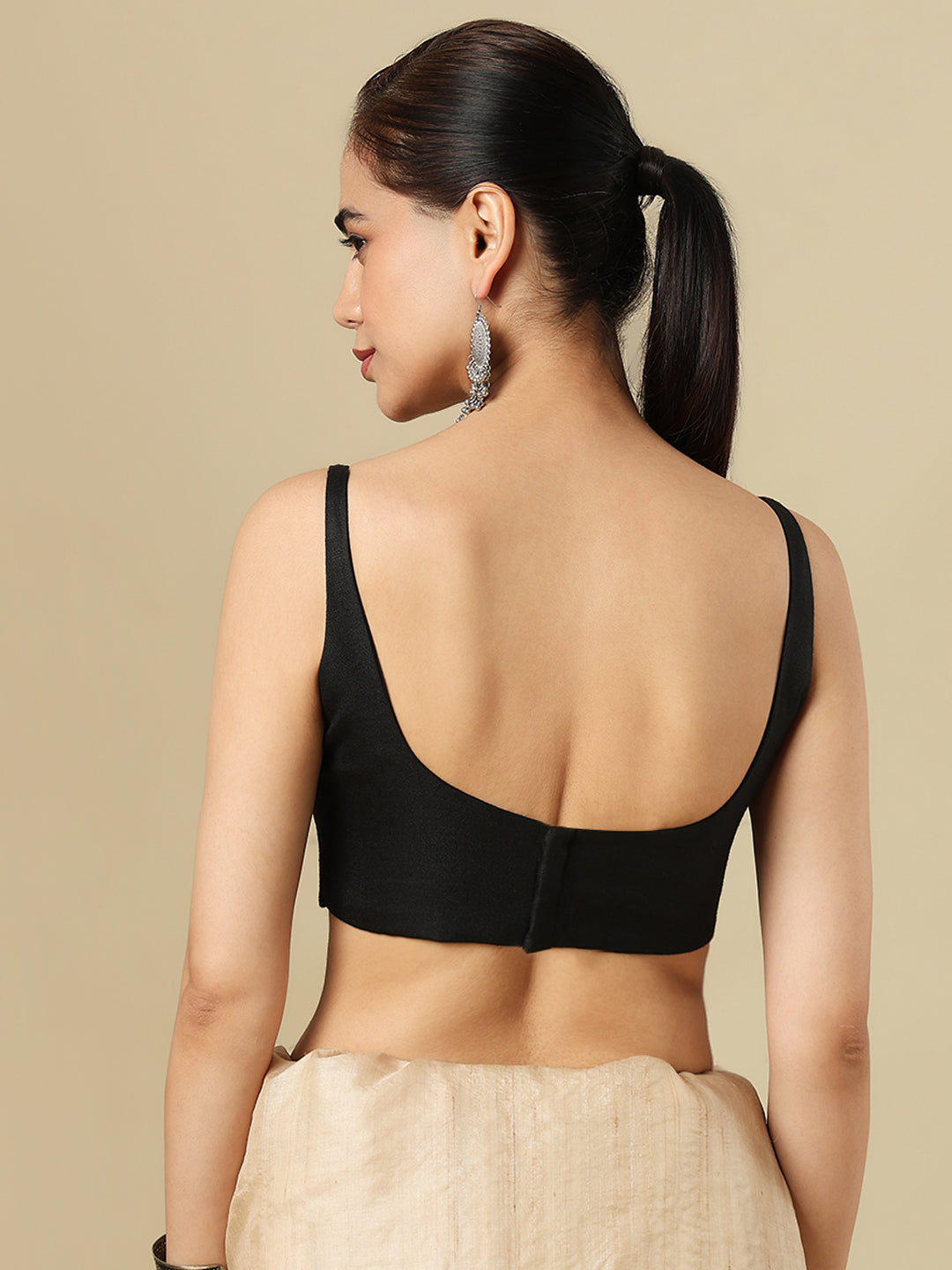 Black Pure Linen Sleeveless Readymade Saree Blouse