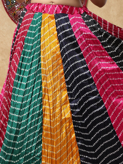 Multicolour Silk Bandhani Printed Garba Readymade Skirt For Navratri