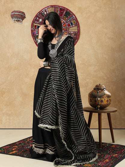 Black Silk Festive Garba Dupatta For Navratri