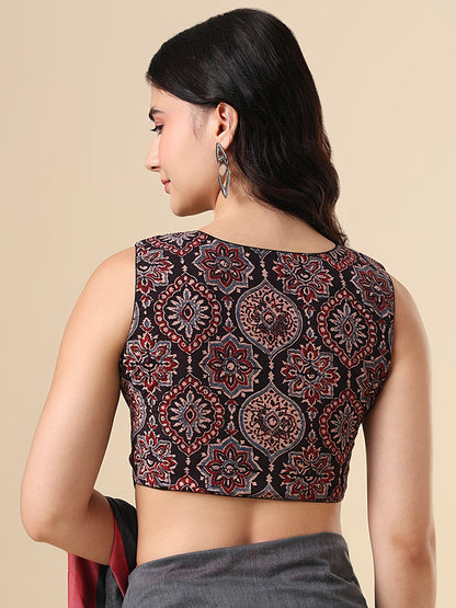 Black Ajrakh Waistcoat Sleeveless Readymade Blouse