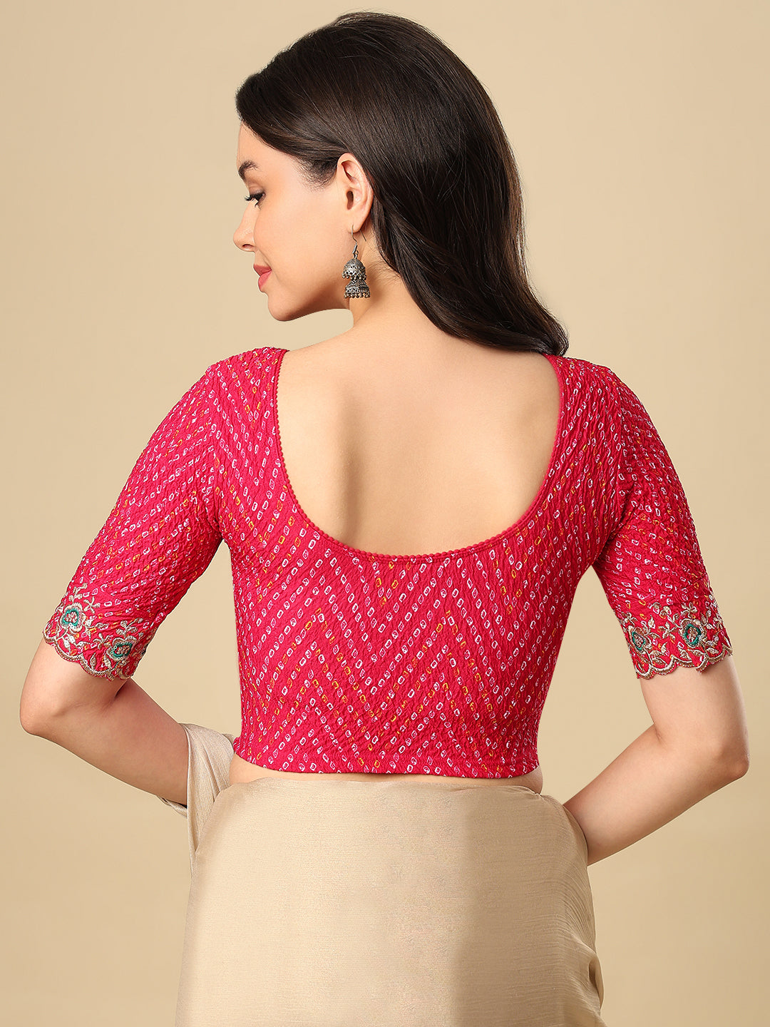 Pink Embroidered Non Padded Stretchable Garba Saree Blouse