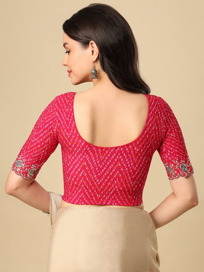 Pink Embroidered Non Padded Stretchable Garba Saree Blouse