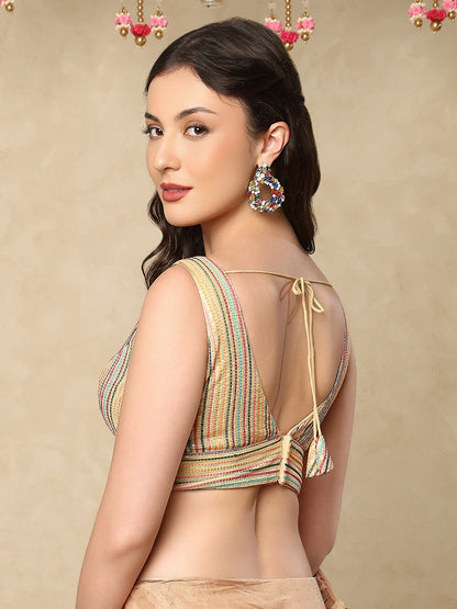 Gold Georgette Sleeveless Readymade Padded Blouse