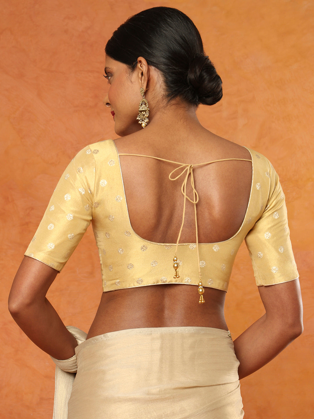 Light Gold Tissue Round Neck Readymade Blouse