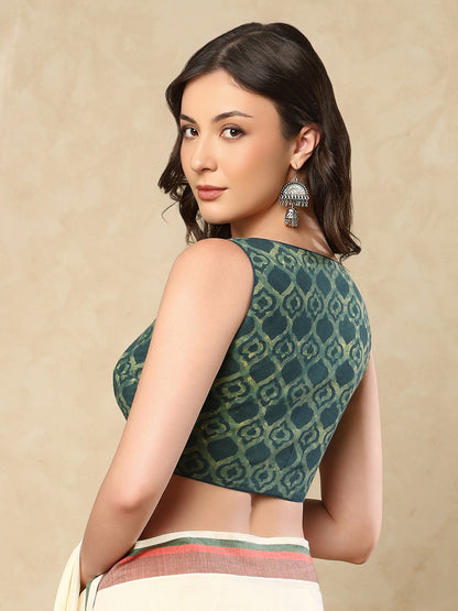 Green Cotton Sleeveless Readymade Padded blouse