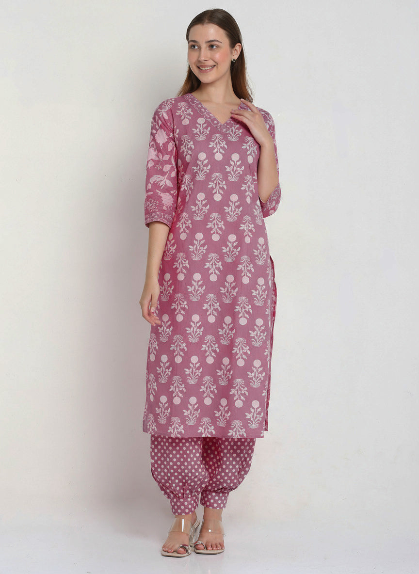 Mauve Printed Cotton Printed Unstitched Dress Material (2 Pc)