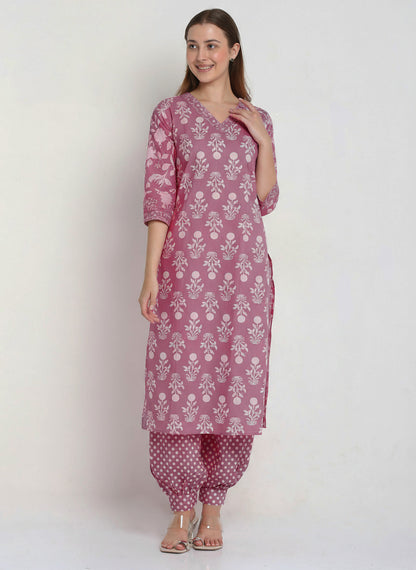 Mauve Printed Cotton Printed Unstitched Dress Material (2 Pc)