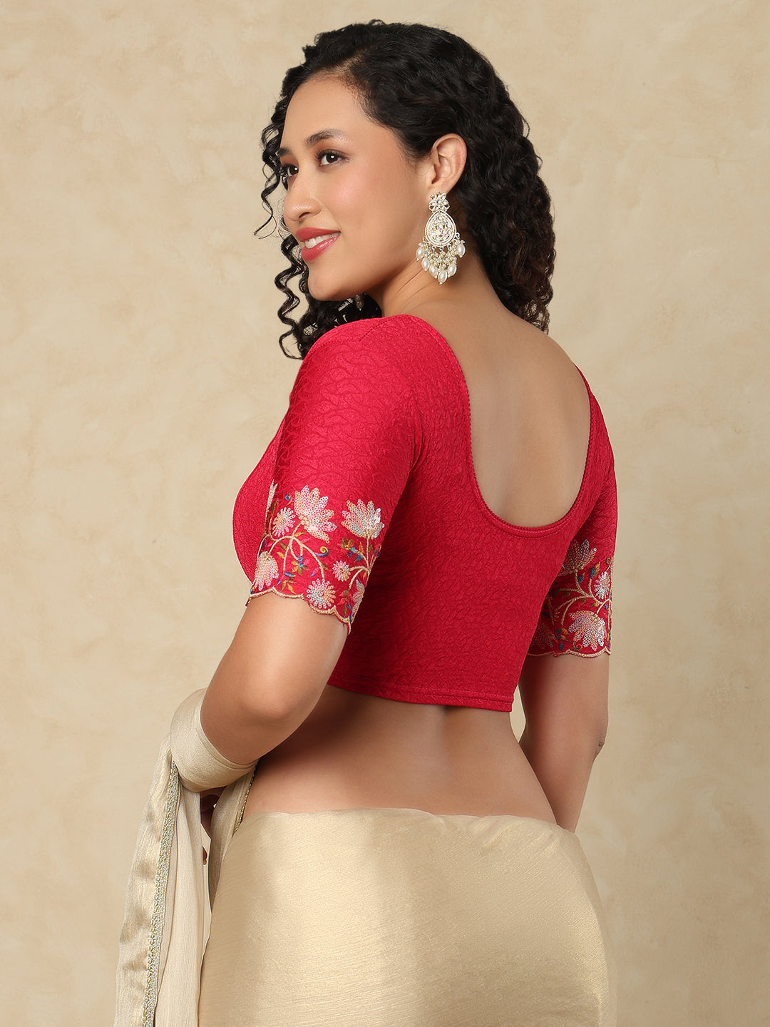 Pink Cotton Lycra Round Neck Readymade Blouse