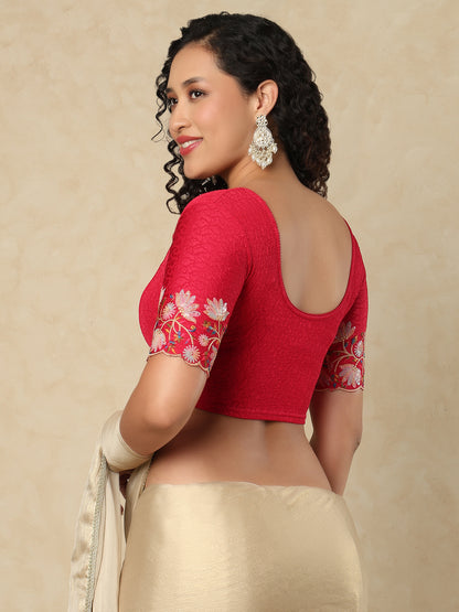 Pink Cotton Lycra Round Neck Readymade Blouse