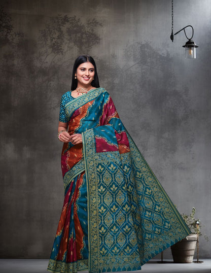RANGEELI Blue Rangkat Printed Pure Cotton Saree
