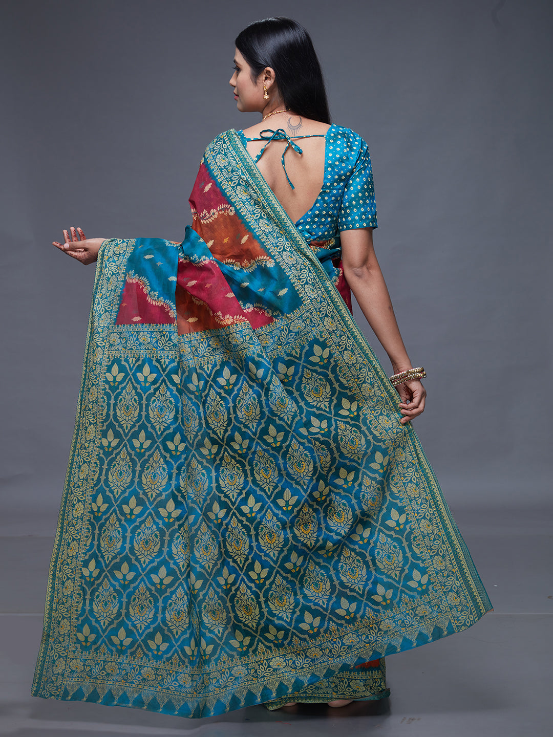 RANGEELI Blue Rangkat Printed Pure Cotton Saree