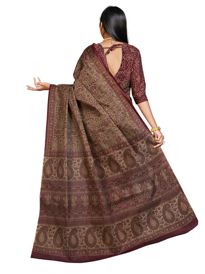 PANETAR Maroon Printed Pure Cotton Saree