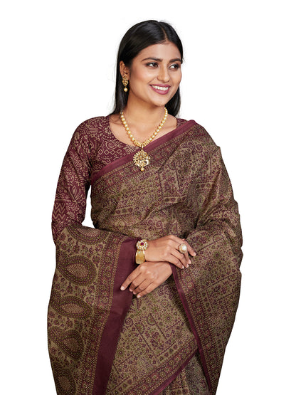 PANETAR Maroon Printed Pure Cotton Saree
