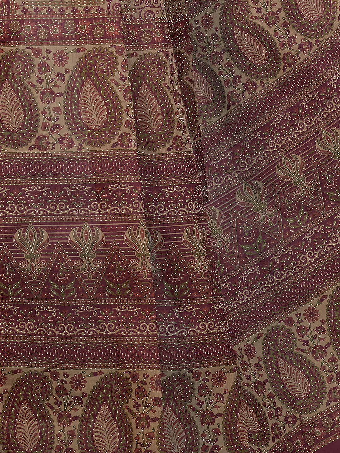 PANETAR Maroon Printed Pure Cotton Saree
