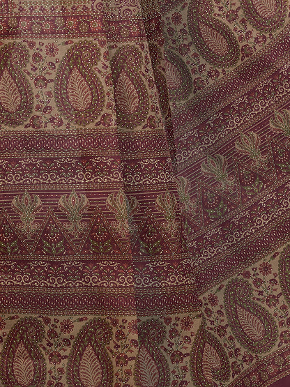 PANETAR Maroon Printed Pure Cotton Saree