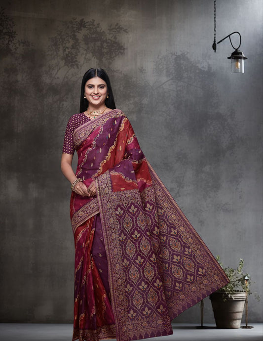 RANGEELI Pink Rangkat Printed Pure Cotton Saree