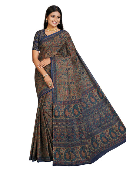PANETAR Blue Printed Pure Cotton Saree
