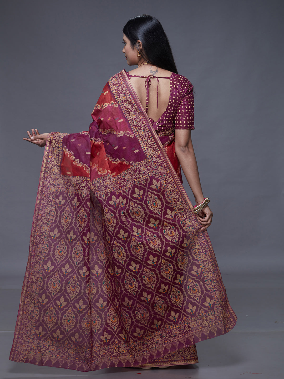 RANGEELI Pink Rangkat Printed Pure Cotton Saree